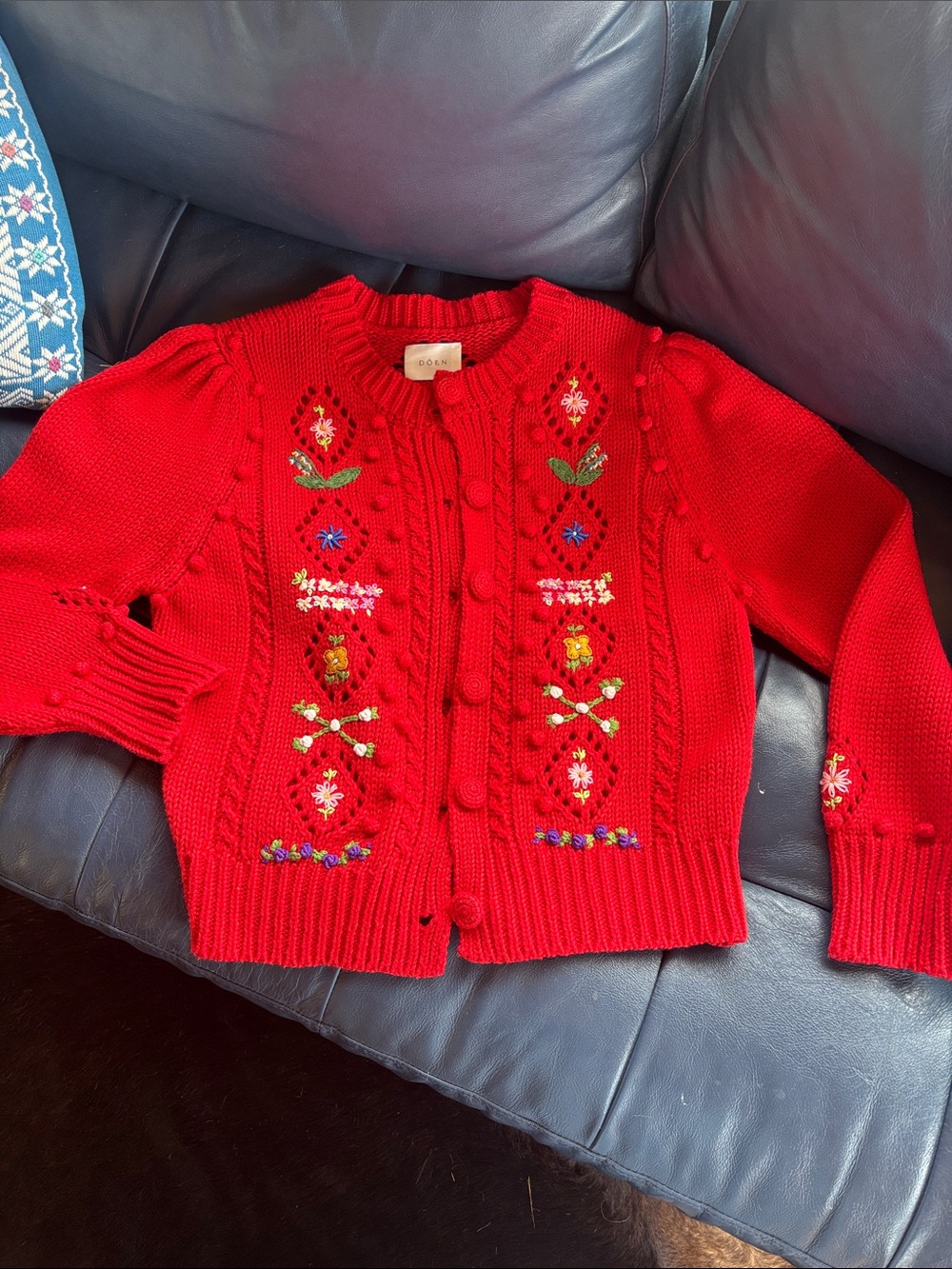 Doen Red Embroidered Knit Cardigan